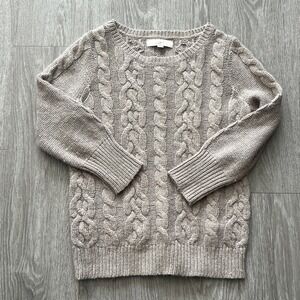 Loft Fisherman Style Sweater Womens Gray Sparkle Cable Knit Comfy Soft M